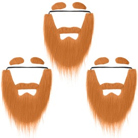 Zeyune 3 Set Fake Beard with Eyebrow St. Patricks Day Mustache Costume Facial Hair Accessories for Adult Party Cosplay(Orange)