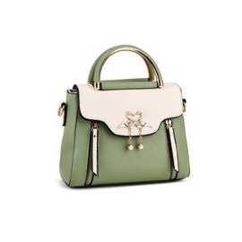 NICOLE & DORIS Small Top Handle Handbags for Women Crossbody Bag Flap Over Handbag Shoulder Bags PU Leather Girls Messenger Bags Satchel Bag Green with White