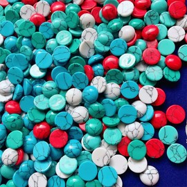 VIAILI SYMIE 80pcs Natural Half Round Flat Back Cabochons Stones Beads, Mixed Colors Turquoise Cabochons for Jewelry Making（ 6mm）