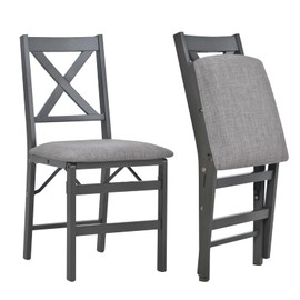 COLAMY Folding Dining Chairs Set of 2, Foldable Chairs with Padded Seats, Wood Folding Dining Room Chairs for Kitchen, Party, Camping, Dark Grey