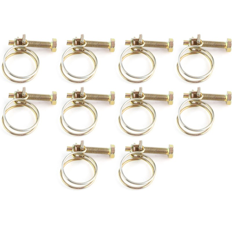 Akozon 10pcs Adjustable Double Wire Hose Clips, Stainless Steel Water