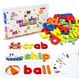 Learning Educational Toys for 2-6 Year Old Boys & Girls – See & Spell Letter Matching Game with Alphabet Cards, Preschool CVC Word Builders, Perfect Learning Gift for Toddlers & Kids