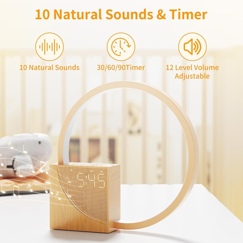 Vnoeom Alarm Clock Bedside Lamp, Touch Table Lamp with Natural