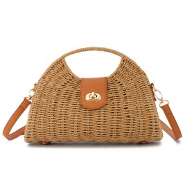 EVEOUT Straw Cross-Body Bag for Women Girls Summer Fashion Straw Hobos Shoulder Bag Beach Woven Basket Handbags for Holiday Travelling
