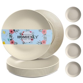 Wheat Straw Dinner Plates Set of 8 Alternative for Plastic Plates Microwave and Dishwasher Safe Wheat Straw Plates for Kitchen Unbreakable Plates for kitchen,camping,salad,appetizer (Beige,10 inch)