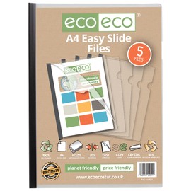 eco-eco A4 50% Recycled Bag 5 Easy Slide Files, Clip bar Project Report Files, eco051, Black