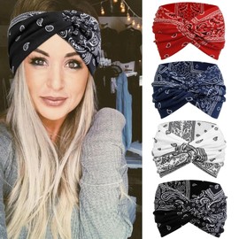 Tobeffect Wide Turban Headbands for Women, 4 Packs Extra Wide Knotted Head Bands for Women's Hair, Boho Fashion Hairbands Casual Sport Hair Accessories for Workout Yoga