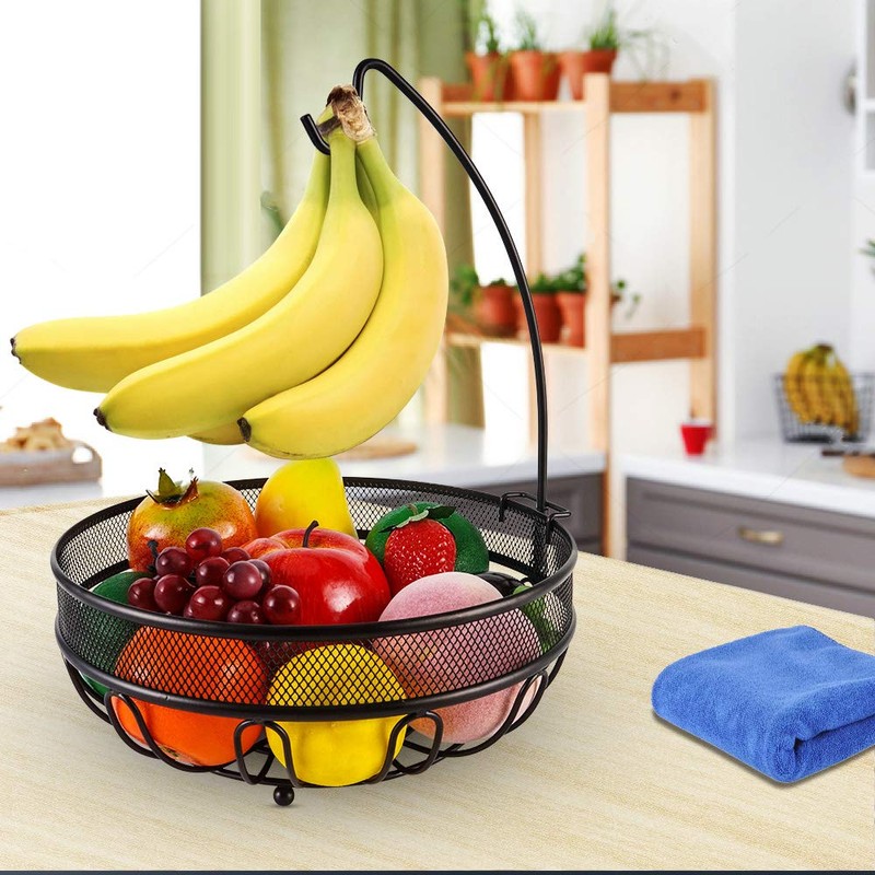 Huahong Fruit Basket with Banana Holder, Fruit Bowl, Metal Vegetable