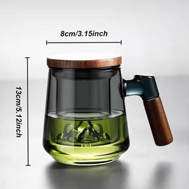 SHUWEICAO-Glass Tea Cup with Infuser and Lid, 17oz/500ml Hand-blown Borosilicate Glass Tea Mugs for Loose Leaf Tea. Gifts for Men (Landscape View Mark)