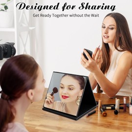 Burbell 3 Way Foldable Camping Full Length Mirror with Handle Folding Travel Dance Hanging Portable Body Mirror for Makeup Fitness Spa Hair Styling, 31.89 x 11.22 Inches(Black)
