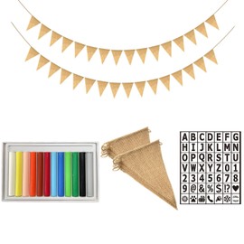 KUTXA DIY Burlap Banner Set Contains | Oil Pastels | 49 Letter Cutout templates | 15 * 2 Sets of Blank Banners | Unique for Birthdays, Baby Showers, Graduations, Christmas, Weddings (Triangular Flag)