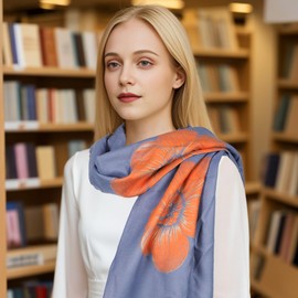 Sumato Scarf for Women Fall Winter Shawl Wraps Long Women Scarves Warm Soft Cashmere Feel Classic Floral Style Blue