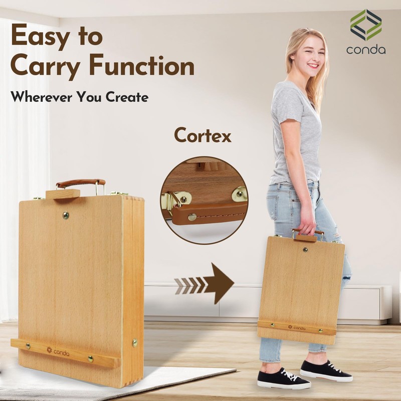 CONDA Premium Wooden Sketch Box Easel - Adjustable Tabletop Art