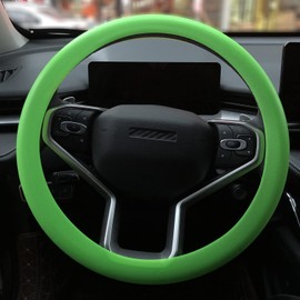YiKaiLing Leather Texture Soft Silicone Car Steering Wheel Cover 13 Colors (Neon Green)