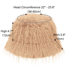 Women's Faux Fur Bucket Hats Winter Fluffy Warm Ladie's Plush Solid Color Fisherman Cap(Khaki)