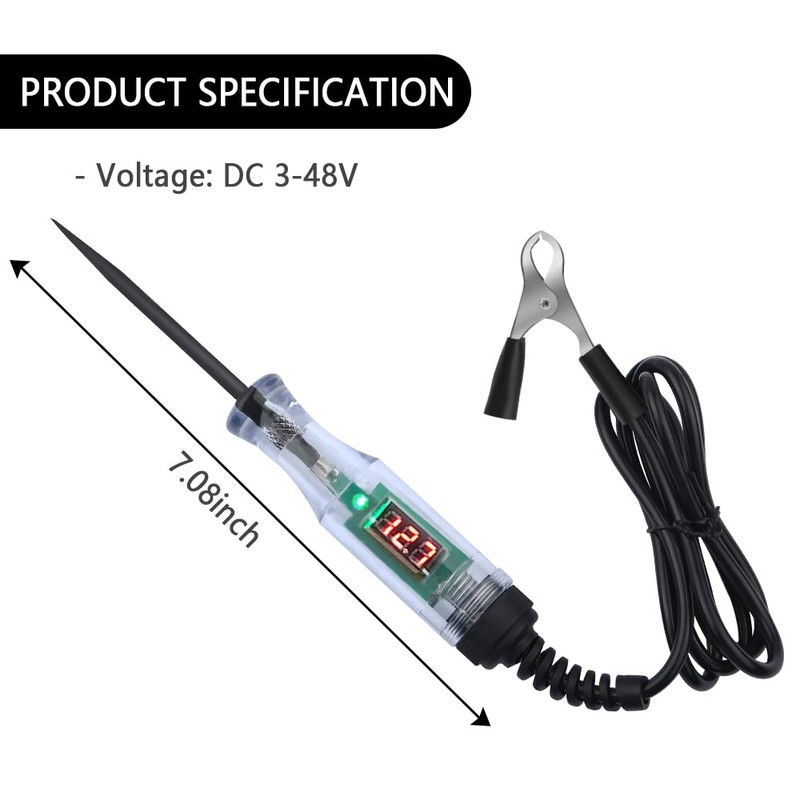 Car Voltage Tester Pen with Alligator Clip,DC 3-48V Test Light