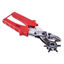 Amtech B1420 Leather Hole Punch for Belts, Watch Strap, Textiles, Double Level Action Belt Hole Puncher Plier, 6 Sizes