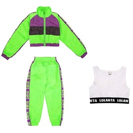 LOLANTA Teenager Girls Dance Clothing Set, Hip Hop Modern Jazz Team Performance Costume, Girls Dance Wear Sets (Green, 13-14)