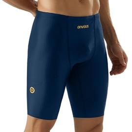Onvous Lite - Traje de baño deportivo para hombre | Racing & Training Endurance | Rápido, flexible, cómodo | Talla 28-38, Azul Marino - Logotipo Dorado, 30