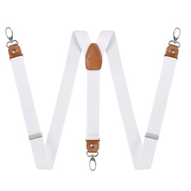 Alizeal Mens 1 Inch 3 Swivel Hooks Suspender with Leather Joint and Elastic Band, White