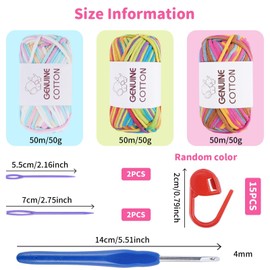 FALSKT Chunky Yarn for Crochet Soft Cotton Yarn 3x50g Easy Crochet Yarn for Beginners Multicolored Thick Wool for Knitting Crafts Amigurumi with Crochet Hook Plastic Needles Stitch Markers