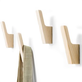THEHRDWOOD Wood Wall Hooks - Set of 4 - Light Ash Wood Coat Hooks for Hanging Hat, Purse, Backpack, Bag, Jacket - Modern Farmhouse Decor for Wall and Practical Entryway Wall Hooks (Ash Wood)
