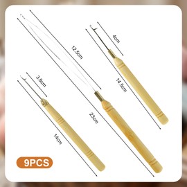 Bead Threader, 9 Pcs Hair Loop Styling Tool Beading Tools with Wooden Handle Suitable for Silicone Ring Beads and Hair or Feather Extensions