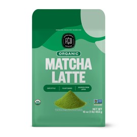 FGO Polvo Orgánico para Latte de Matcha, Bolsa Resellable de 473 Ml (16 Onzas), Matcha Japonés Con Azúcar de Caña Orgánico, Ligeramente Endulzado. El 
