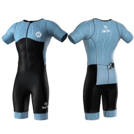 SLS3 Triathlon Suits Mens - Aerodynamic Sleeved Mens Tri Suit - Men Triathlon PRO FX Fabrics - Premium Mens Triathlon Suit - Lightweight Trisuit Triathlon Men, 2 Pockets (Ocean Blue Blur, Small)