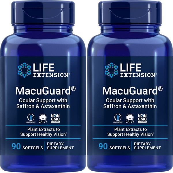 Life Extension MacuGuard 90 softgels (Pack of 2), Ocular Support with Saffron & Astaxanthin Eye Vitamins