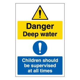 V Safety Danger Deep Water Children Should Be Supervised At All Times - Portrait 200 x 300mm - 1mm Rigid Plastic Safety Sign