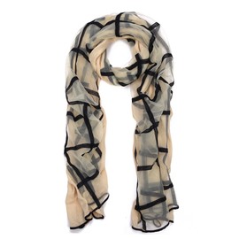 TrendsBlue Premium 2-Layer Viscose Plaid Scarf, Beige