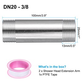 uxcell 2pcs Shower Head Extension Arm 100mm(3.9") Length Stainless Steel Shower Head Extender Straight Pipe Fitting Extension with PTFE Tape for Bathroom, Silver Tone