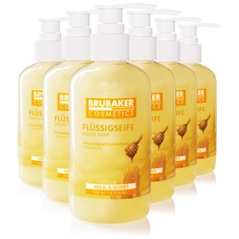 BRUBAKER Cosmetics 6-Pack Liquid Hand Wash Milk Honey - 6 x 8.1 Fl. Oz. in a Practical Dispenser - Cleans Gently and Moisturizes - for Hygienically Clean Hands