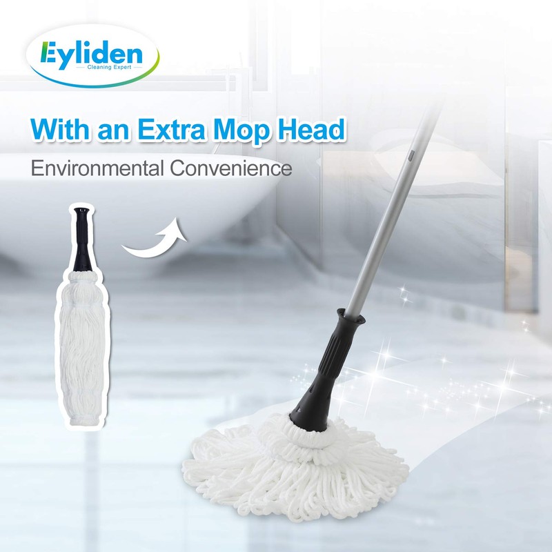 Eyliden Mop with 2 Reusable Heads, Easy Wringing Twist Mop,
