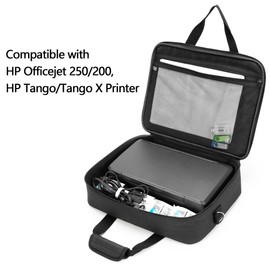 samdew Mobile Printer Storage Bag Compatible with HP Tango/Tango X, HP Officejet 250/200, Portable Printer Carrying Case for Travel, with Laptop Layer(up to 14"), Shoulder & Trolley Strap, Bag Only