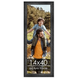 Poster Palooza 14x40 Frame Black Distressed Rustic Solid Wood Picture Frame | 1.5 Inch Moulding Width | with UV Acrylic Plexiglass, Foam Board Backing & Hanging Hardware Included
