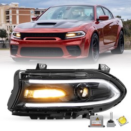 JSBOYAT HID XenonType Headlight Assembly Compatible with 2015-2022 Dodge Charger Projector Headlamp w/LED DRL w/o Logo Bulbs Included Left/Driver Side (LH)