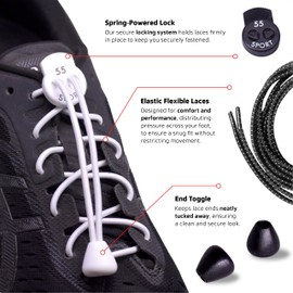 55 Sport Highly Reflective Elastic Lock Shoelaces - (White 3 Pack)