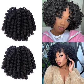 5 Packs 8 Inch Jumpy Wand Curl Crochet Hair Jamaican Bounce Crochet Hair Curly Braiding Hair Curly Crochet Hair for Black Women 10Roots/Pack(5packs,8inch,1B/Black)