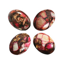 Nupuyai Pack of 4 Oval Sea Sediment Jasper Cabochons for Jewelry Making, Stone Cabochons Flatback DIY Art Project Jewelry Making Supplies, 18x25mm, Fushia & Gold