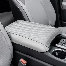 JOYTUTUS Center Console Cover Compatible with 2023-2025 2026 Pilot & 2024 Passport Ridgeline, Car Armrest Cover Console Pad Cushion, Gray Leather Center Console Armrest Cover lid Middle Console Cover