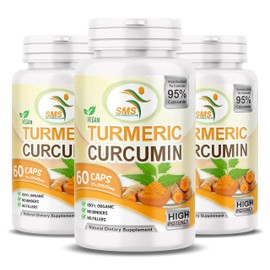 Turmeric Curcumin 1000mg with BioPerine 95% Curcuminoids - Black Pepper for Absorption, Made in USA, Natural Immune Support, Turmeric Supplement by SMS - 180 Veggie Capsules