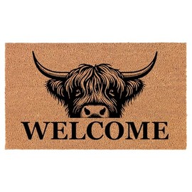 Welcome Doormat Coco Coir Door Mat Gift Welcome Peeking Highland Cow (24" x 16")