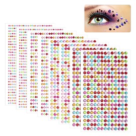 uxcell 3584 Pcs Self Adhesive Face Gems, 3/4/5/6mm Rhinestone Stickers Stick on Jewel for Face Eye Body Nails Makeup DIY Crafts Gems, Multicolored