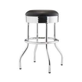 TRINITY Heavy Duty 25-Inch Backless Swivel Bar Stool for Kitchen, Garage, or Workshop, Chrome Finish with Faux Leather Seat, 1 Pack, Black