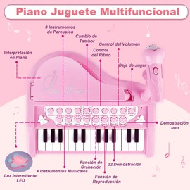 Piano de Juguete para Niños, Teclado de Piano de Música 24 Teclas con Micrófono, Ritmo Colorido Luminoso, Órgano Electrónico Teclados Electrónicos Portátiles, Instrumento Musical Regalos Juguetes
