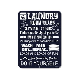 Laundry Room Decor, Laundry Room Rules, 9 inch x 12 inch Novelty Tin Funny Laundry Signs