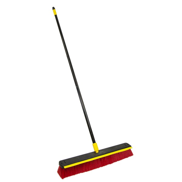 Quickie Bulldozer 24-Inch Multi-Surface Push Broom, Size: 60 Wood Handle with Swivel Hang-up Feature. 15/16-inch Diameter Handle, Green - with Scraper