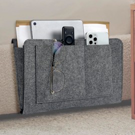HomeGadget Felt Organiser Bag for Hanging [for Sofa & Bed] - with 5 Compartments for Any Type of Accessories such as Newspaper, Glasses, Smartphone - Grey